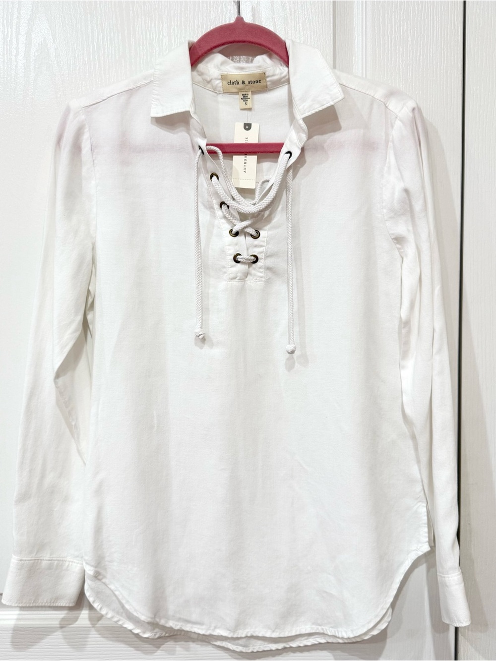 Anthropologie White Lace-Up Button Down Shirt